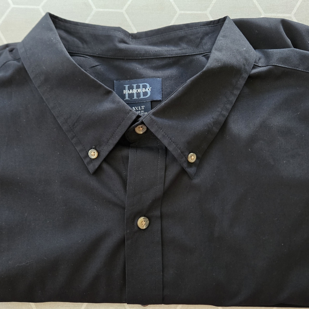 Harbor Bay Black Short Sleeve Button Up Shirt 3XLT Big & Tall Classic Fit